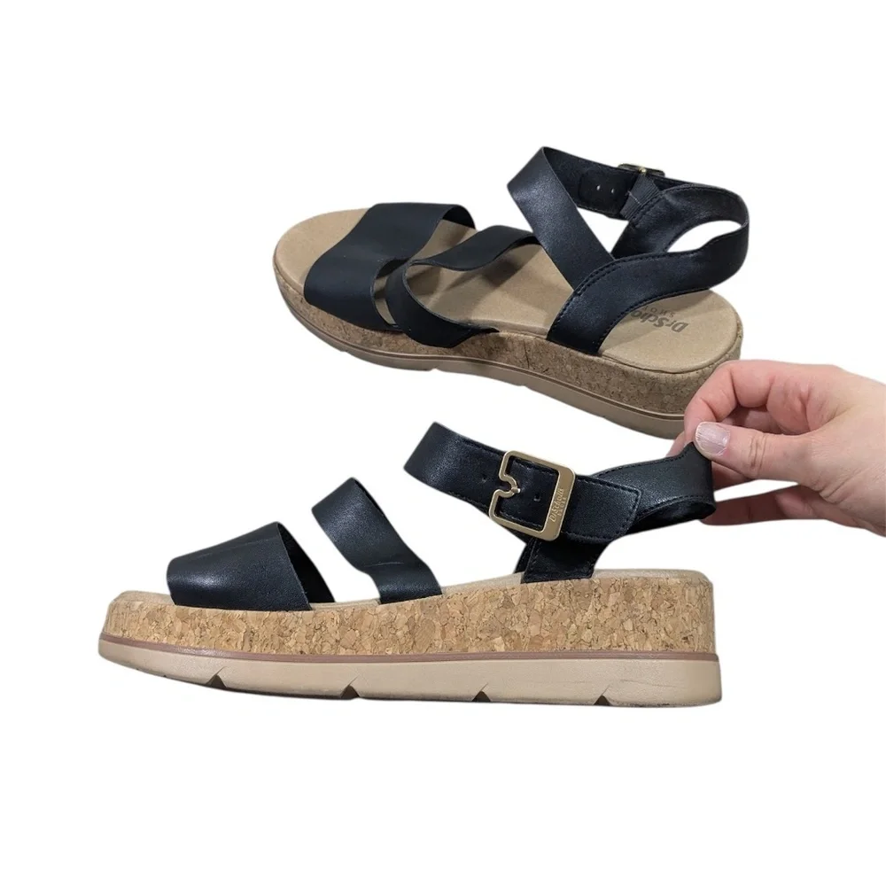 Dr. Scholl’s “Once Twice” Black Platform Cork Sandals Size 10 - Picture 1 of 5